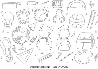 back to school doodle seamless pattern. hand drawn set of school icons ornaments