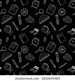 Back to school doodle seamless pattern. Hand drawn background with school supplies and creative elements. Back To School Background, Concept of school background. Seamless pattern with doodles. 