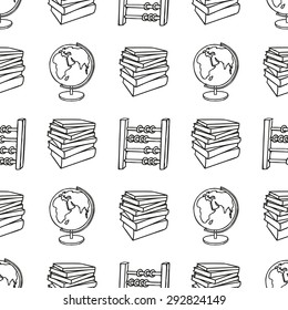 Back to School doodle seamless pattern. Line art cartoon school supplies. Design element for wallpapers, web site background, wrapping paper, sale flyer, scrapbooking etc. Vector illustration
