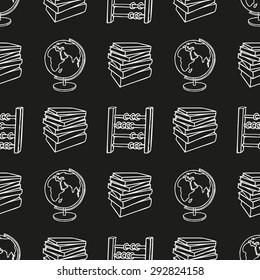 Back to School doodle seamless pattern. School supplies on chalkboard background. Design element for wallpapers, web site background, wrapping paper, sale flyer, scrapbooking etc. Vector illustration
