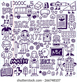 Back to school doodle set 2. Notebook paper. Vector illustration. Hand drawn.