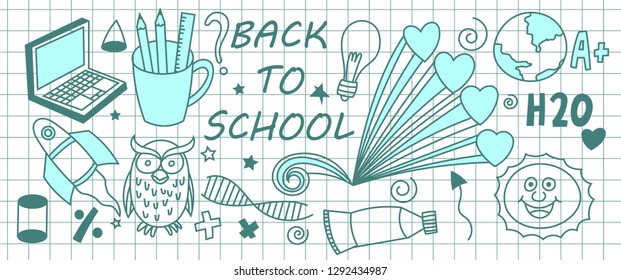 Back to school doodle, set, banner, cute 
