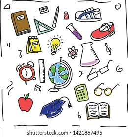 Back To School Doodle set with Color for Design Elements