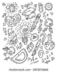 Back to school doodle set. Cute hand drawn vector elements.