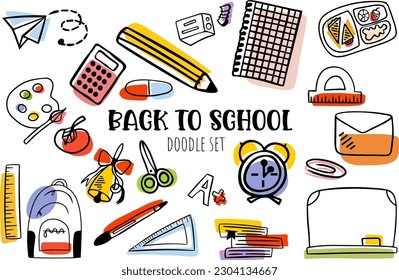 Back to school doodle set. Education, study. Stationery. Children is education