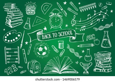 Back To School doodle set. Hand drawn illustration.