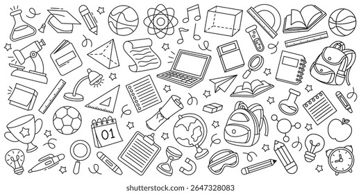 Back to School Doodle Set - Hand Drawn School Supplies Vector Illustration