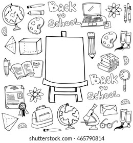 Back to school doodle set with hand draw