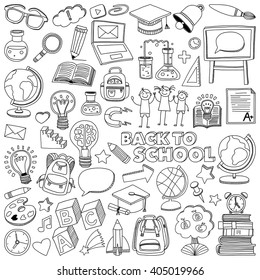 Back to School doodle set. Linear icons