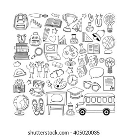 Back to School doodle set. Linear icons