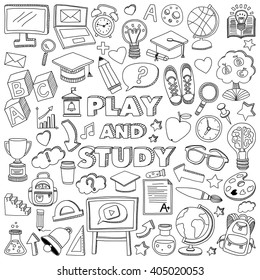 Back to School doodle set. Linear icons