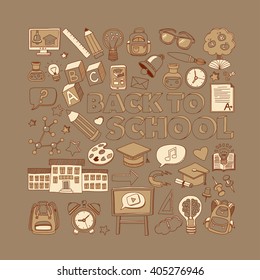 Back to School doodle set. Linear icons
