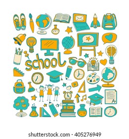 Back to School doodle set. Linear icons