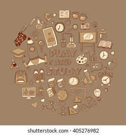 Back to School doodle set. Linear icons