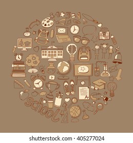 Back to School doodle set. Linear icons