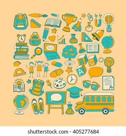 Back to School doodle set. Linear icons