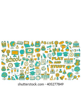 Back to School doodle set. Linear icons