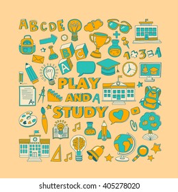 Back to School doodle set. Linear icons