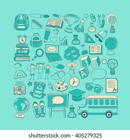 Back to School doodle set. Linear icons