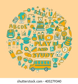 Back to School doodle set. Linear icons