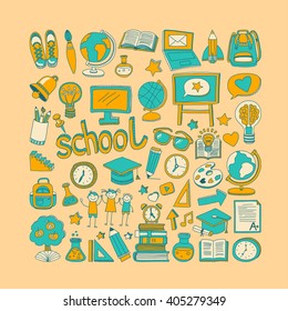 Back to School doodle set. Linear icons