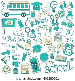 Back to School doodle set. Linear icons