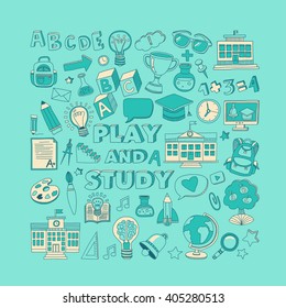 Back to School doodle set. Linear icons