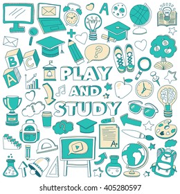 Back to School doodle set. Linear icons