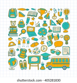 Back to School doodle set. Linear icons
