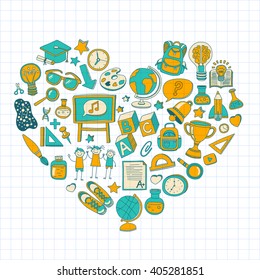 Back to School doodle set. Linear icons