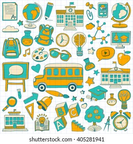 Back to School doodle set. Linear icons