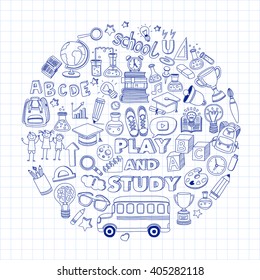 Back to School doodle set. Linear icons