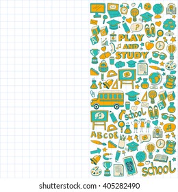 Back to School doodle set. Linear icons