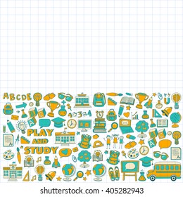Back to School doodle set. Linear icons
