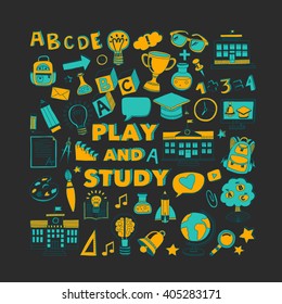 Back to School doodle set. Linear icons