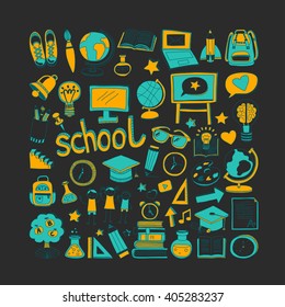 Back to School doodle set. Linear icons