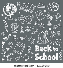 Back to School doodle set on a blackboard. Back to School Vector Illustration. 
