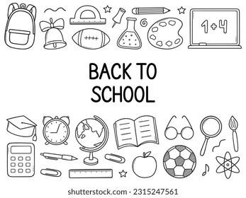 Back to school doodle set.  School supplies in sketch style. Hand drawn vector illustration isolated on white background