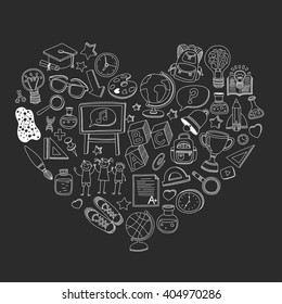 Back to School doodle set. Supplies for Sport Art Reading Science Geography Biology Physics Mathematics Astronomy Chemistry 