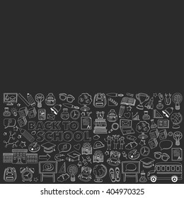 Back to School doodle set. Supplies for Sport Art Reading Science Geography Biology Physics Mathematics Astronomy Chemistry 