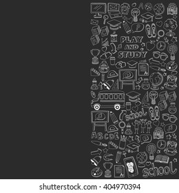 Back to School doodle set. Supplies for Sport Art Reading Science Geography Biology Physics Mathematics Astronomy Chemistry 