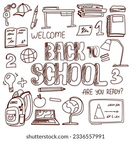 Back to school. Doodle set. For School websites or blogs, Educational materials, textbooks, Classroom decorations, Digital or printable worksheets, Student agendas or planners. Vector.