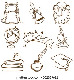 Back to school doodle sketches set