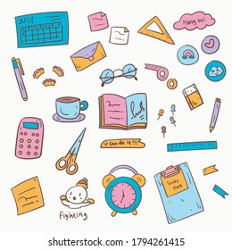back to school doodle, stationery objects