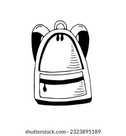 Back to school. Doodle style backpack on isolated white background.Front view.