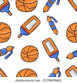 Back to school doodle style Hand Drawn. Stationery seamless vector pattren