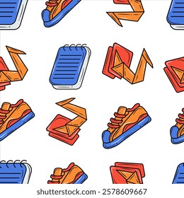 Back to school doodle style Hand Drawn. Stationery seamless vector pattren.