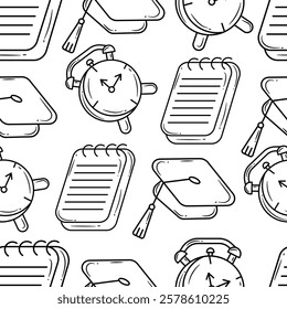 Back to school doodle style Hand Drawn. Stationery seamless vector pattren.