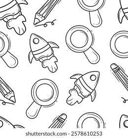 Back to school doodle style Hand Drawn. Stationery seamless vector pattren.