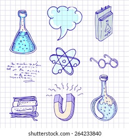 Back to school: Doodle style science laboratory elements vector illustration. 